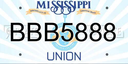 BBB5888 Mississippi License Plate