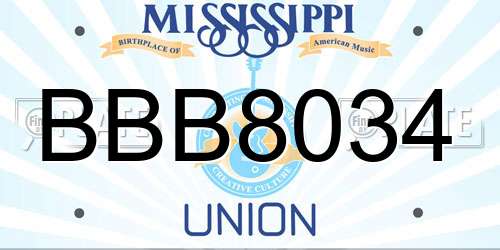 BBB8034 Mississippi License Plate