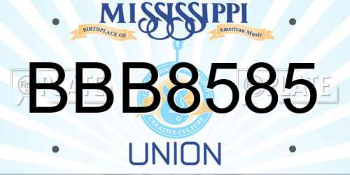 BBB8585 Mississippi License Plate