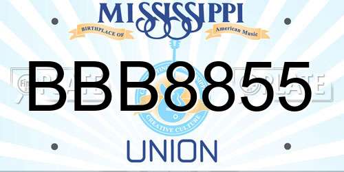 BBB8855 Mississippi License Plate