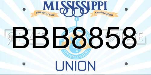 BBB8858 Mississippi License Plate