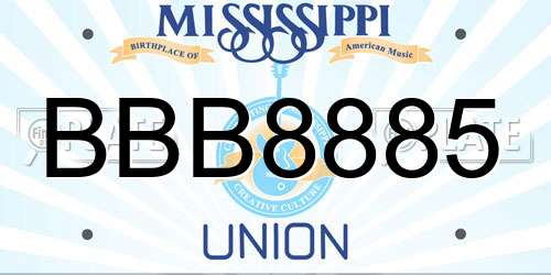 BBB8885 Mississippi License Plate