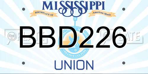 BBD226 Mississippi License Plate