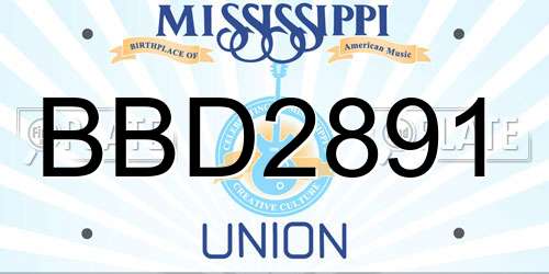 BBD2891 Mississippi License Plate