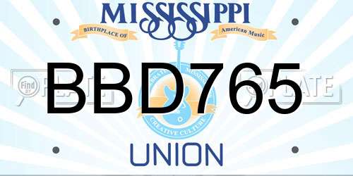 BBD765 Mississippi License Plate