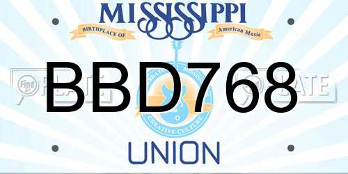 BBD768 Mississippi License Plate
