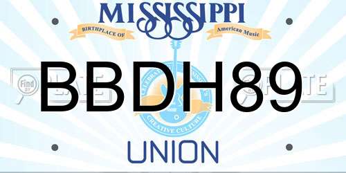 BBDH89 Mississippi License Plate