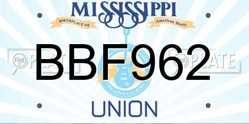 BBF962 Mississippi License Plate