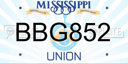 BBG852 Mississippi License Plate