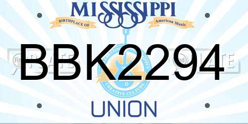 BBK2294 Mississippi License Plate