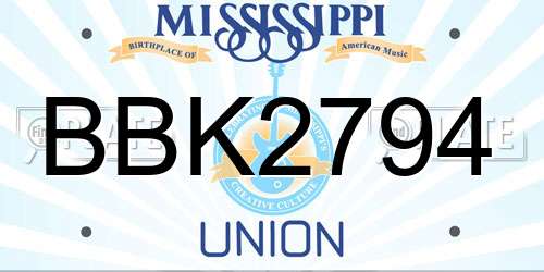 BBK2794 Mississippi License Plate