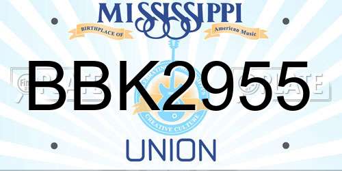BBK2955 Mississippi License Plate
