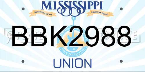 BBK2988 Mississippi License Plate