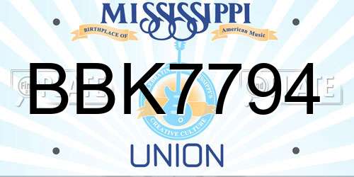 BBK7794 Mississippi License Plate