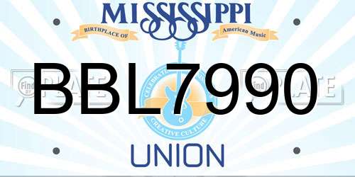 BBL7990 Mississippi License Plate