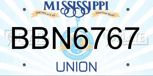 BBN6767 Mississippi License Plate