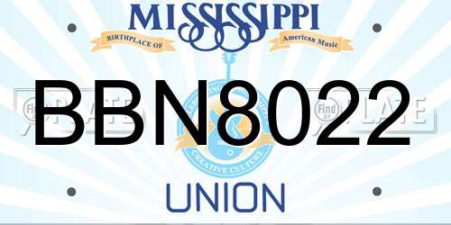 BBN8022 Mississippi License Plate