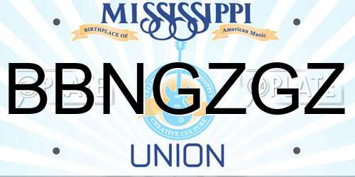 BBNGZGZ Mississippi License Plate