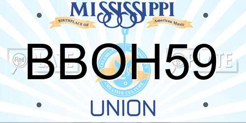 BBOH59 Mississippi License Plate