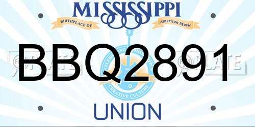 BBQ2891 Mississippi License Plate