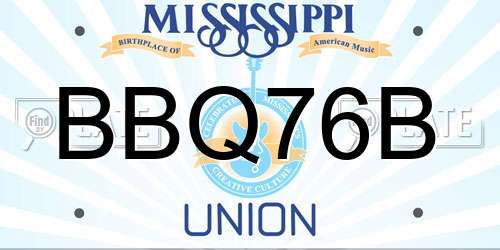 BBQ76B Mississippi License Plate