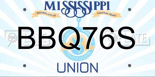 BBQ76S Mississippi License Plate