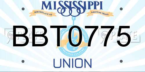 BBT0775 Mississippi License Plate