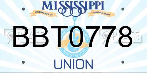 BBT0778 Mississippi License Plate