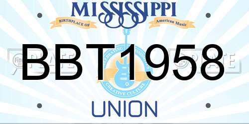 BBT1958 Mississippi License Plate