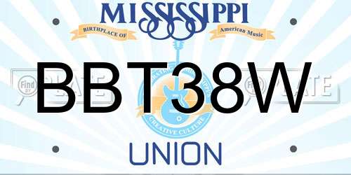 BBT38W Mississippi License Plate