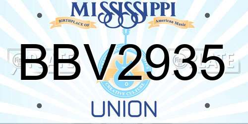 BBV2935 Mississippi License Plate