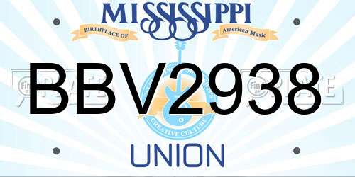 BBV2938 Mississippi License Plate