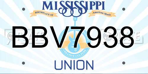 BBV7938 Mississippi License Plate