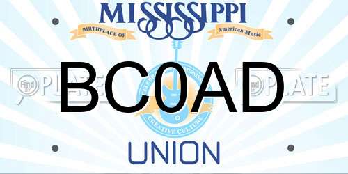 BC0AD Mississippi License Plate