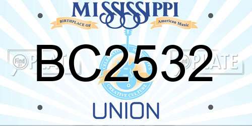 BC2532 Mississippi License Plate