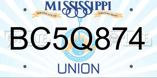 BC5Q874 Mississippi License Plate