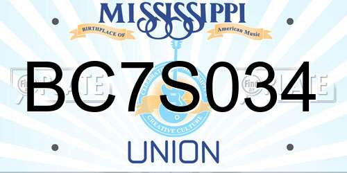 BC7S034 Mississippi License Plate