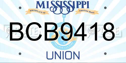BCB9418 Mississippi License Plate
