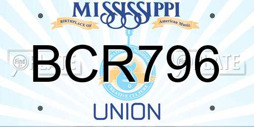 BCR796 Mississippi License Plate