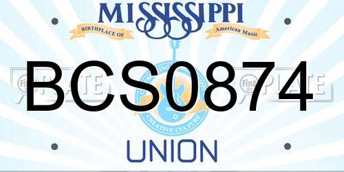 BCS0874 Mississippi License Plate