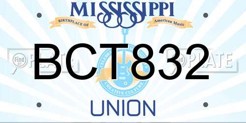BCT832 Mississippi License Plate