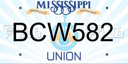 BCW582 Mississippi License Plate