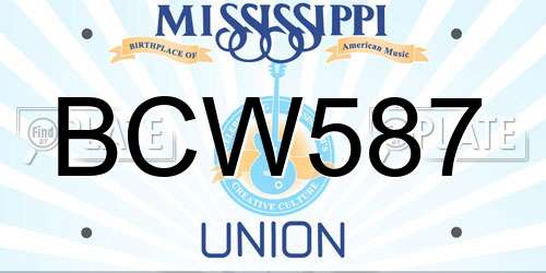 BCW587 Mississippi License Plate
