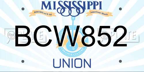BCW852 Mississippi License Plate