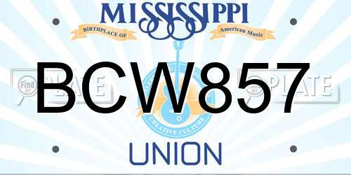 BCW857 Mississippi License Plate
