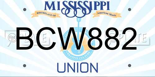 BCW882 Mississippi License Plate