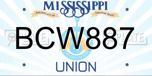 BCW887 Mississippi License Plate