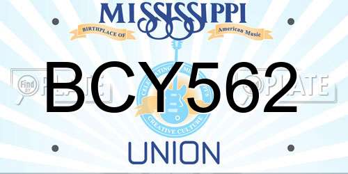 BCY562 Mississippi License Plate