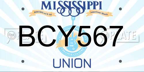 BCY567 Mississippi License Plate