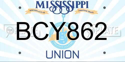 BCY862 Mississippi License Plate